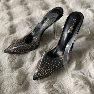 Clear rhinestone heels